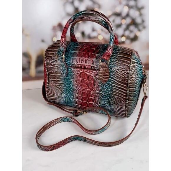 NEW Crocodile Embossed Top Handle Satchel Handbag Bag w Optional Crossbody Strap - Picture 4 of 11